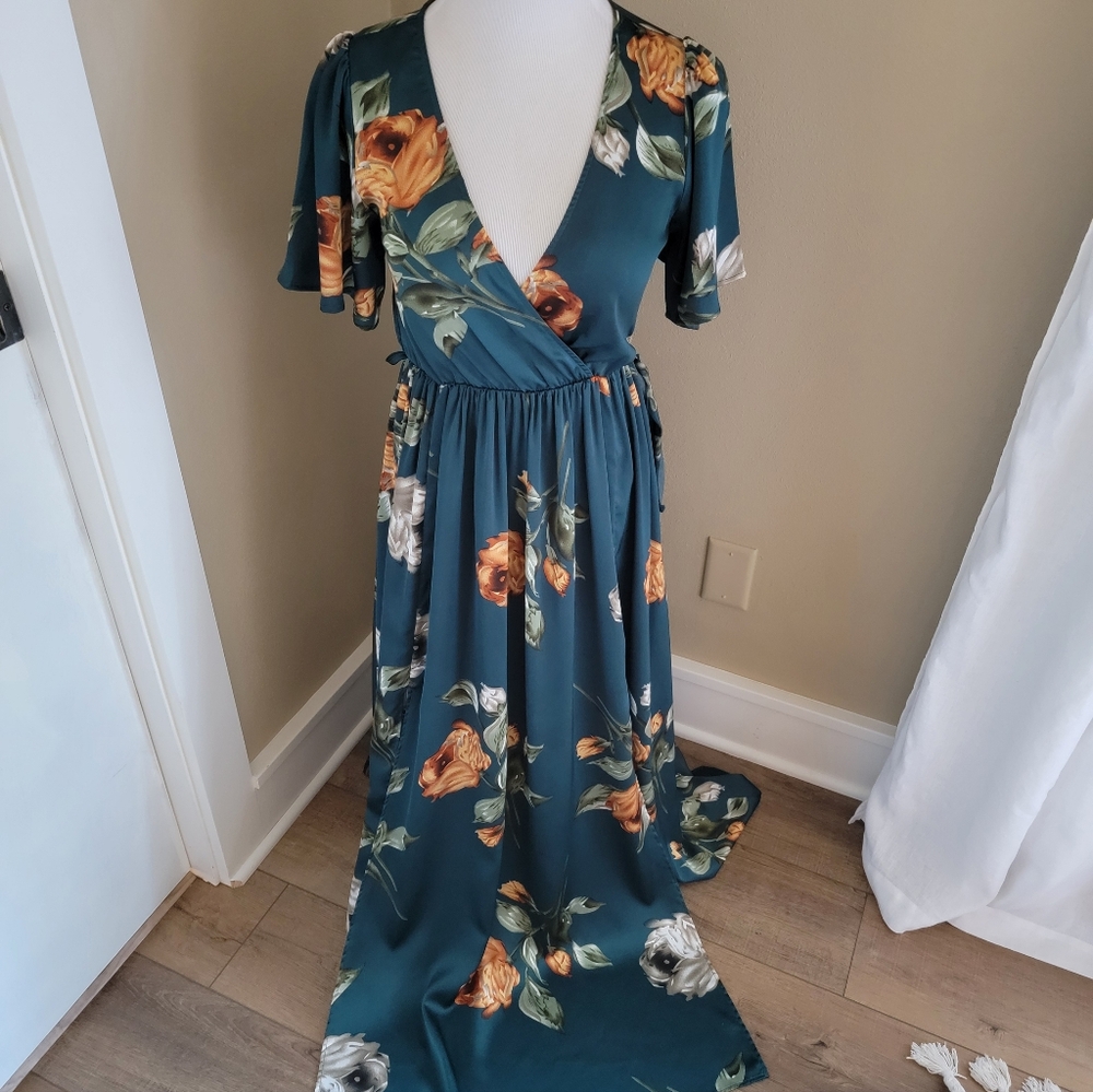 Baltic Born Floral Maxi Dress - Teal and Orange